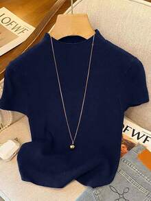 Resyla Women's Casual Solid Color Minimalist Short Sleeve Sweater - Multicolor - View 3