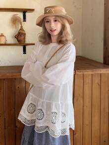 FRIFUL Áo sơ mi nữ dáng rộng, 100% cotton, thêu họa tiết, thích hợp cho kỳ nghỉ. - trắng - Xem 4