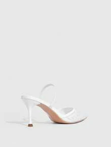 CUCCOO SZL Women's Pointed Toe Stiletto High Heel Shoes With Pearl Beading, Sequins & Mesh Elements, Elegant & Fashionable Slingback Mules, Suitable For Weddings, Afternoon Tea, Parties, Valentine's Day, Bridesmaids, Brides - White - View 3