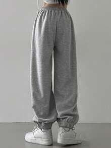 DAZY 抽绳松紧腰带和袖口慢跑运动裤，女式慢跑裤 - 灰色 - 查看 2