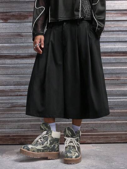 AXEPEAK Men's Solid Color Pleated Loose Casual Pants