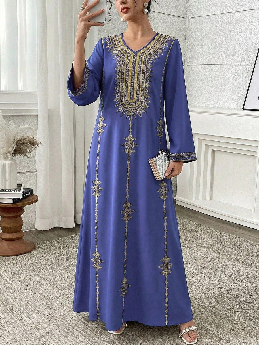 Al Najma Casual Floral Print Flare Sleeve Modest Arabic Style Dress Turkish Dress Modest Dress Caftan Dress Arabian Dress - Multicolor - View 1