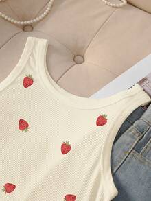 Resyla Camiseta de tirantes con cuello redondo y bordado de fresa para mujer de talla grande - Multicolor - Ver 4