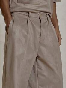 Musero 阔腿宽松版型褶裥纽扣腰带环细节麂皮长裤 冬季必备 - 卡其色 - 查看 5