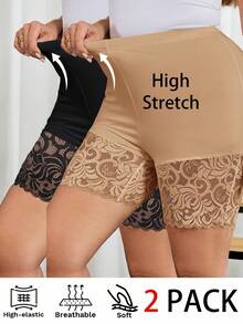 Reflora 2pcs/Set Plus Size Women's Leggings, Elegant & Versatile Black & White Leggings, Everyday Wear & Safety Shorts - Multicolor - View 1