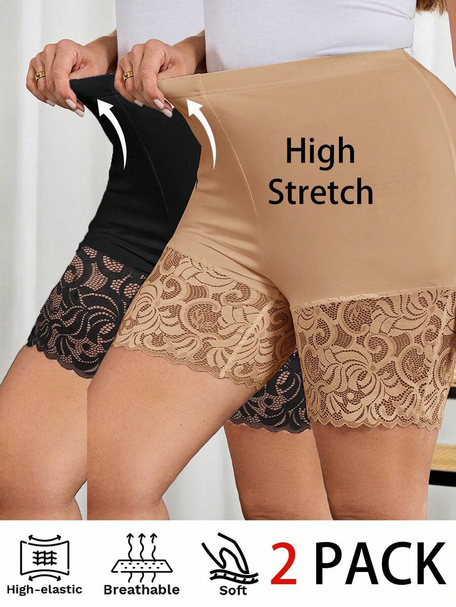 Reflora 2pcs/Set Plus Size Women's Leggings, Elegant & Versatile Black & White Leggings, Everyday Wear & Safety Shorts - Multicolor - View 1