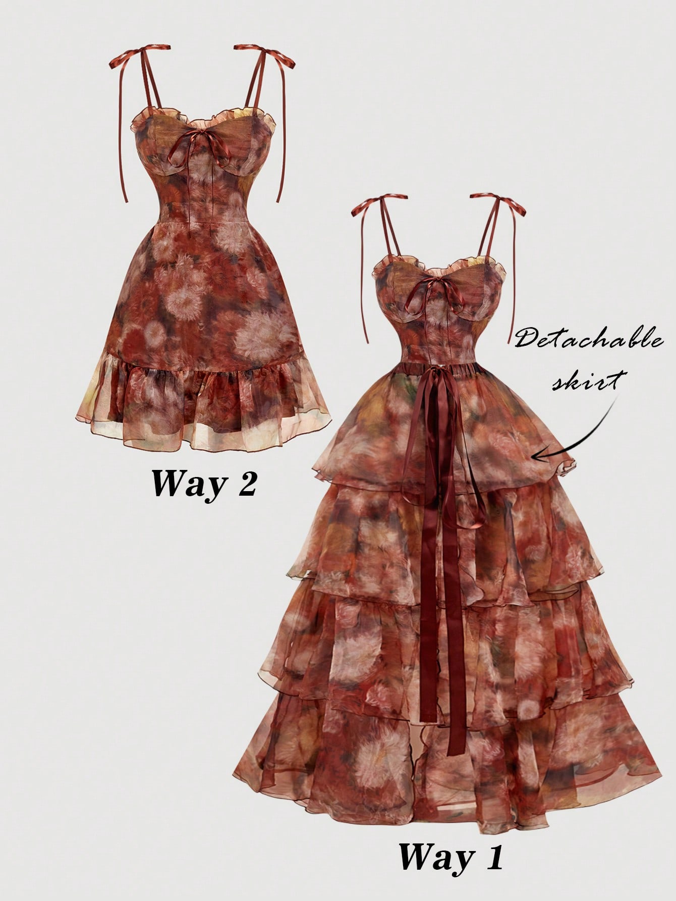 SHEIN MOD فستان ماكسي أنيق مزين بالكشكشة وربطة أما...