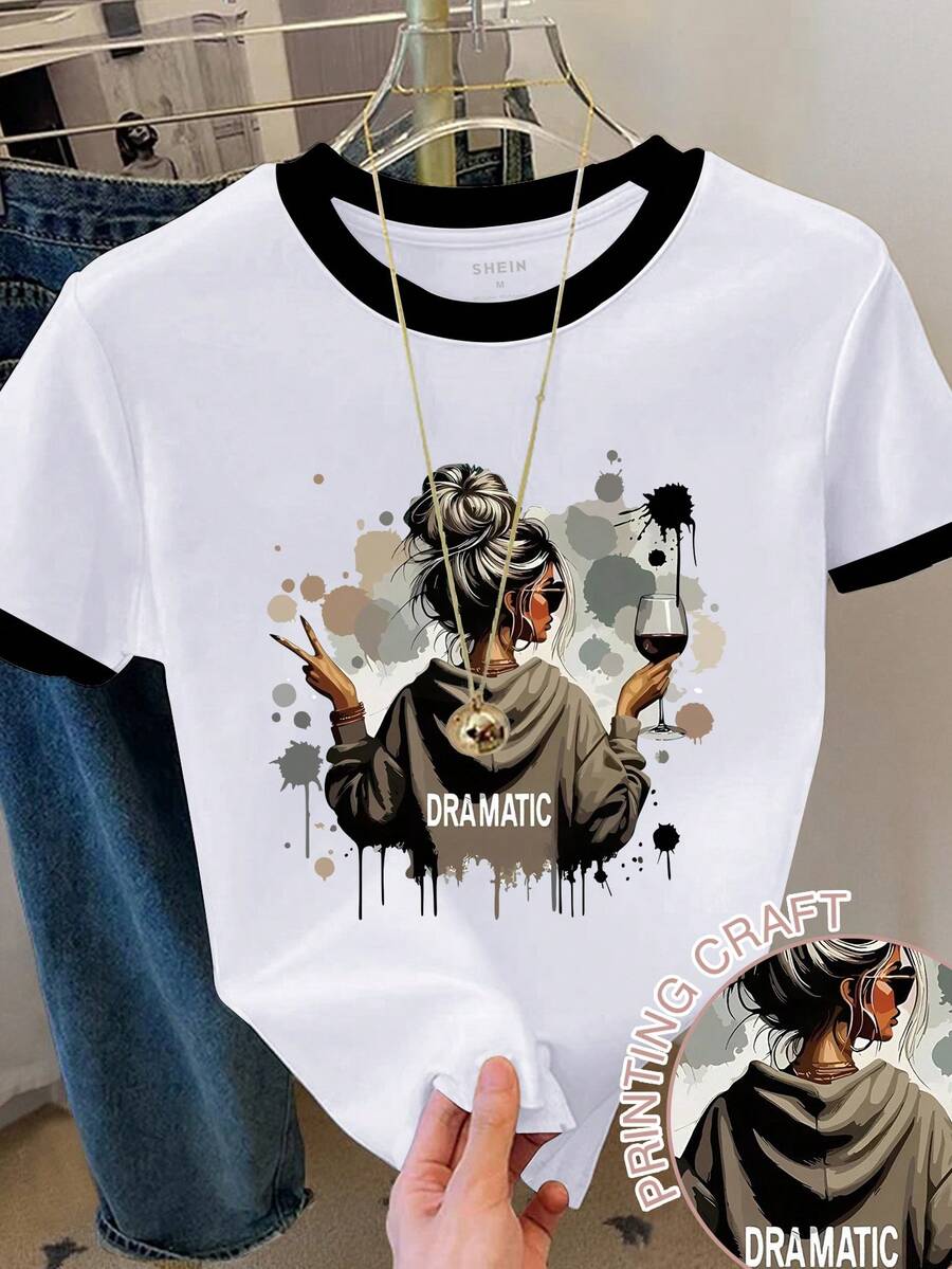 Resyla 女士极简印花短袖圆领T恤 - 白色 - 查看 1