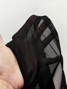 Amplova Women's Sheer Mesh Floral Blouse, Sexy Backless Design, Stand Collar, Revealing, Sensual - Black - View 13