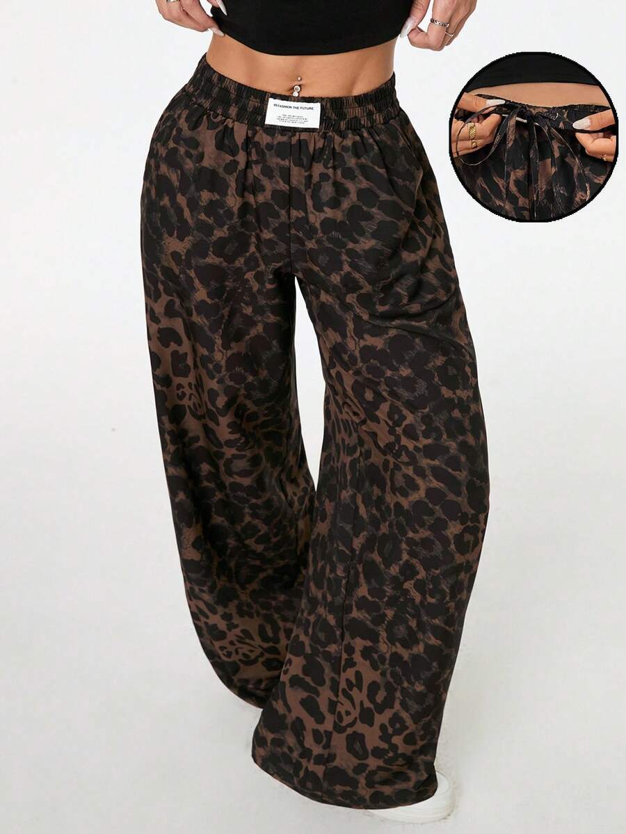SHEIN Maternity Clothes Maternity Pants Maternity Casual Leopard Print Loose Pants - Brown - View 1