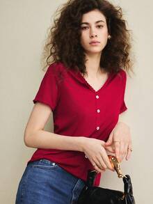 Écloséra Women's Red T-Shirt With Rivet Trim - Burgundy - View 3