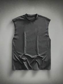 HIMLAND Men's Casual Commute College Street Slogan Cross Print Tank Top - Grey - View 2