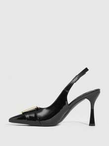 CUCCOO SZL 女士尖头露跟高跟凉鞋，金属搭扣设计，性感百搭，适合通勤和夏季穿着 - 黑色 - 查看 4