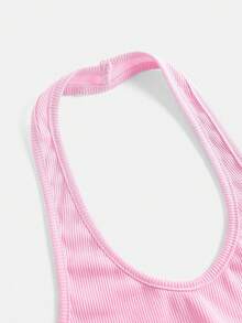 Tween Girls Casual Pink Knit Spaghetti Strap Camisole Yoga Waist A-Line Mini Dress, Suitable For Valentine's Day, Parties, Outings, Back To School, Graduation - Pink - View 4