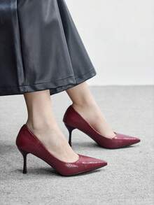 CUCCOO BIZCHIC 女士尖头高跟鞋 - 纯深棕色，复古法式风格，细跟设计，适合春季、春假、复活节、舞会等场合。 - 玫瑰紅 - 查看 5