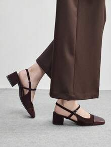 CUCCOO BIZCHIC 女士经典黑色绑带低跟鞋，圣诞节必备 - 焦糖棕 - 查看 4