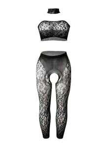 3pcs Women's Sexy Mesh Bandeau Top Set, Suitable For Valentine's Day - Black - View 6