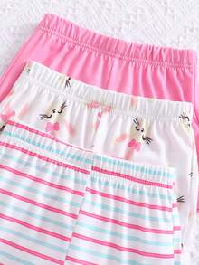 SHEIN Vintaside Kids 6件套女婴新生儿幼儿0-3岁春夏新款可爱兔子纯色条纹T恤短裤套装 - 玫紅色 - 查看 10