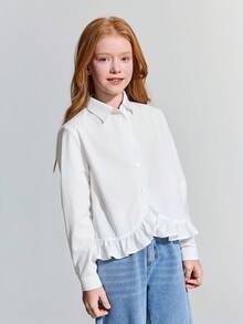 Ontre Blusa casual de manga larga con cuello con volantes para niña preadolescente - Blanco - Ver 1