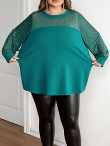 SHEIN CURVE+ Áo nữ dài tay cỡ lớn, trang phục thường ngày thoải mái. - Màu xanh lá cây đậm - Xem 5