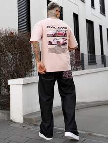 Artur Kramer Men's Fashionable Versatile Racing Culture Graphic Print Short Sleeve T-Shirt, 2000s Style - Pink - View 7