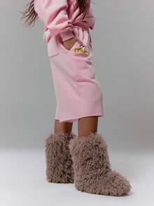 MUSERA 低腰毛绒刺绣针织短裤运动裤（仅限下装）街头潮女冬季性感休闲 Odd Drift - 粉色 - 查看 3