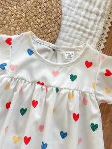 SHEIN Vintaside Kids 女嬰幼兒/新生兒 0-3 歲休閒可愛甜美趣味荷葉袖洋裝，適合春夏季日常穿著與外出 - 彩色 - 查看 5
