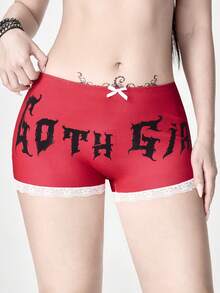 ROMWE Goth 女士暗黑哥特字体蝴蝶结蕾丝平角内裤 - 彩色 - 查看 1