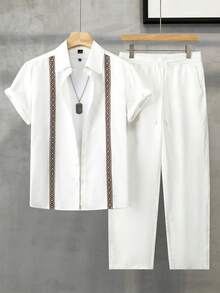 Manfinity CasualCool Bộ áo sơ mi và quần ngắn tay nam thường ngày, Áo sơ mi nam ngắn tay mùa hè, Áo sơ mi ren trắng nam, Áo sơ mi ren kiểu cổ điển, Thích hợp cho mặc hàng ngày, đi chơi cuối tuần, hoạt động ngoài trời, du lịch, môi trường làm việc thoải mái hoặc các dịp bán trang trọng, Quà tặng cho bạn trai/chồng, Quà kỷ niệm/sinh nhật, Tiệc tùng, Kỳ nghỉ hè, Năm mới, Đám cưới, Ngày Valentine, Bộ đồ 2 mảnh màu trắng cho nam, Bộ đồ phối màu trắng cho nam, Bộ đồ trắng kiểu châu Phi cho nam, Bộ áo sơ mi và quần kiểu châu Phi. - trắng - Xem 6