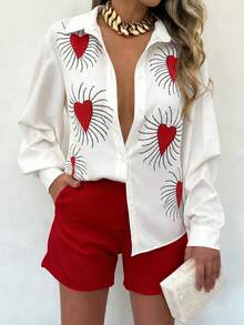 Flora Isola Flora Isola 标准尺码女士休闲爱心印花度假衬衫，春夏款 - 彩色 - 查看 3