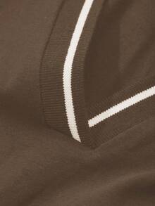 DAZY Women's V-Neck Casual Striped Mid-Length Dress Shirt Dress - Coffee - View 4