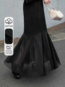 FRIFUL Robe noire unie à ourlet évasé, polyvalente et décontractée, automne/hiver pour femmes - Noir - Voir 1