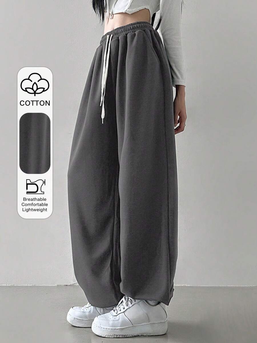 DAZY 抽绳腰斜口袋休闲运动裤，女式慢跑裤 - 深灰色 - 查看 1