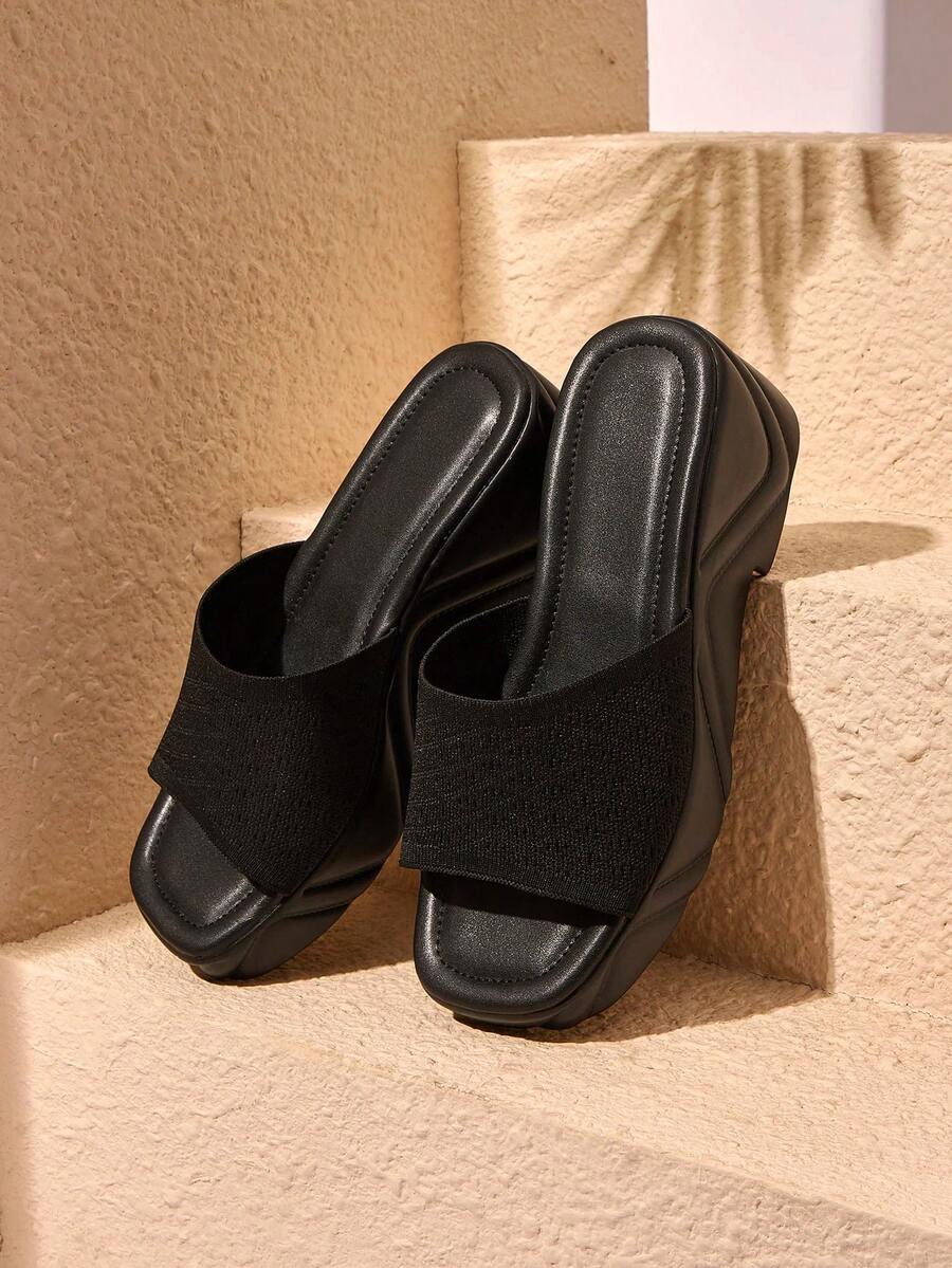 HighSole Dép lê đế dày dáng suông dành cho nữ, thích hợp mang hàng ngày và đi nghỉ mát. - màu đen - Xem 1