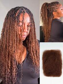 Boho Braids 波西米亚风辫子 1件装 非洲卷曲散装真人发接发，适用于迷你扭辫、脏辫，3C 4C 卷曲非洲卷曲散装编织发，适用于保护性发型，50克/件，自然黑色、棕色、金色扭辫发，柔软的巴西真发 - 彩色 - 查看 11