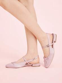 CUCCOO DOLLMOD 可爱蝴蝶结装饰玛丽珍平底鞋，杏色，方头，低跟，休闲通勤、约会、派对、购物、上学皆宜，甜美风格 - 粉色 - 查看 2