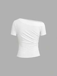 Ellevyn 3 قطع تيشيرتات نسائية بياقة غير متماثلة مطوية ضيقة، للارتداء اليومي والمكتبي، صيفية - متعدد الألوان - مشاهدة 7