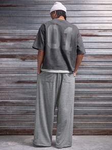 AXEPEAK 男士数字印花圆领休闲宽松T恤 - 灰色 - 查看 6