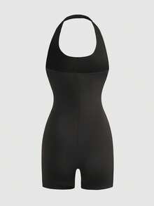 SHEIN Teen Girls Sleeveless Jumpsuit & Shorts, Elastic Slim-Fit Romper - Black - View 2