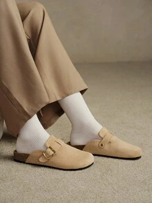 Solecia Sepatu Flat Slip-On Kasual Modis dengan Desain Gesper untuk Wanita - Aprikot - View 5