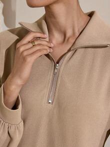 Graceveil Đầm nữ màu trơn cổ bẻ, khóa kéo, cài khuy nửa thân, tay phồng, kiểu dáng thường ngày, thích hợp cho tiệc tùng. - Màu Khaki - Xem 9