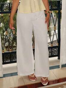 Maria Perezxox Women's Super Low Waist Casual Organic Cotton Straight Leg Pants Fall Cloth For Women - White - View 6
