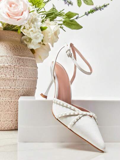 SHUZIA Eleganta pärldekorerade ankelremmar med spetsiga tår för kvinnor