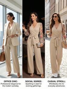 Editum 女士优雅派对花卉刺绣网纱拼接连体裤 - 彩色 - 查看 11