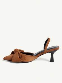 CUCCOO CHICEST Giày nữ bốn mùa kiểu nơ lớn mới, mũi nhọn, gót mỏng, cao gót, gợi cảm, thanh lịch, thời trang, chất liệu lông cừu, giày cao gót quai ngang, giày dự tiệc, hẹn hò, tiệc trà chiều, tiệc tối, tiệc cưới. - Nhung nâu - Xem 4
