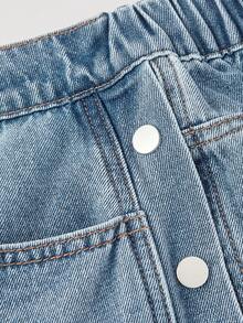 Sunnyshic Jeans a vita alta, lavaggio vintage, ampi e morbidi, con bottoni, per donne taglie forti - Blu lavato medio - Visualizzare 5