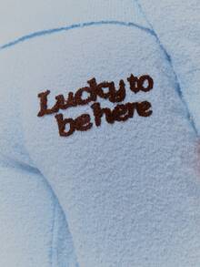 MUSERA Pantalon à jambes larges en tricot moelleux avec slogan graphique. Printemps, style féminin, tenues de jour, mignon, décontracté, doux pois - Bleu ciel - Voir 5