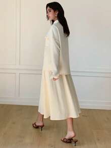 Solavon Bộ đồ nữ thường ngày gồm áo và chân váy màu trơn, thích hợp mặc đi làm. - Vàng nhạt - Xem 2