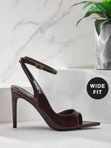 SHUZIA Giày sandal cao gót mũi nhọn, quai ngang mắt cá chân, dáng rộng dành cho nữ. - Cà phê nâu - Xem 4