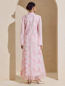 Graceveil Elegant Embroidered Chiffon Dress, Suitable For Outings And Dates - Pink - View 3